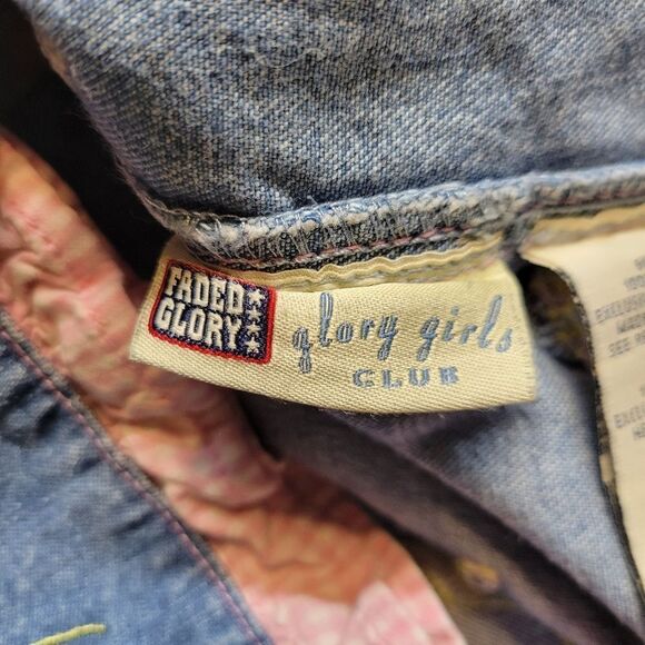 Faded Glory Vintage Y2K Denim Floral Embroidered Overall Skirt Jumper Dress - Picture 7 of 10